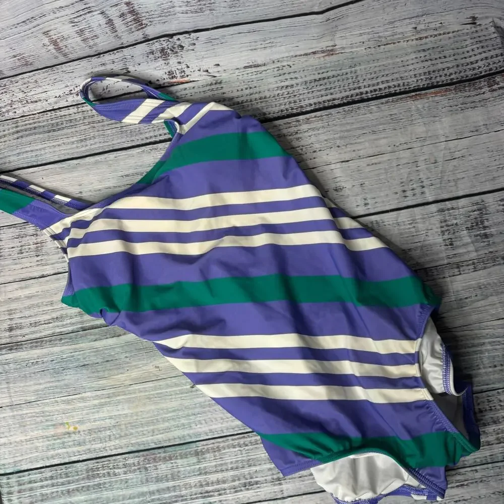 Lands End Women's Scoop Neck Tugless Sporty Stripe One Piece Swimsuit 6